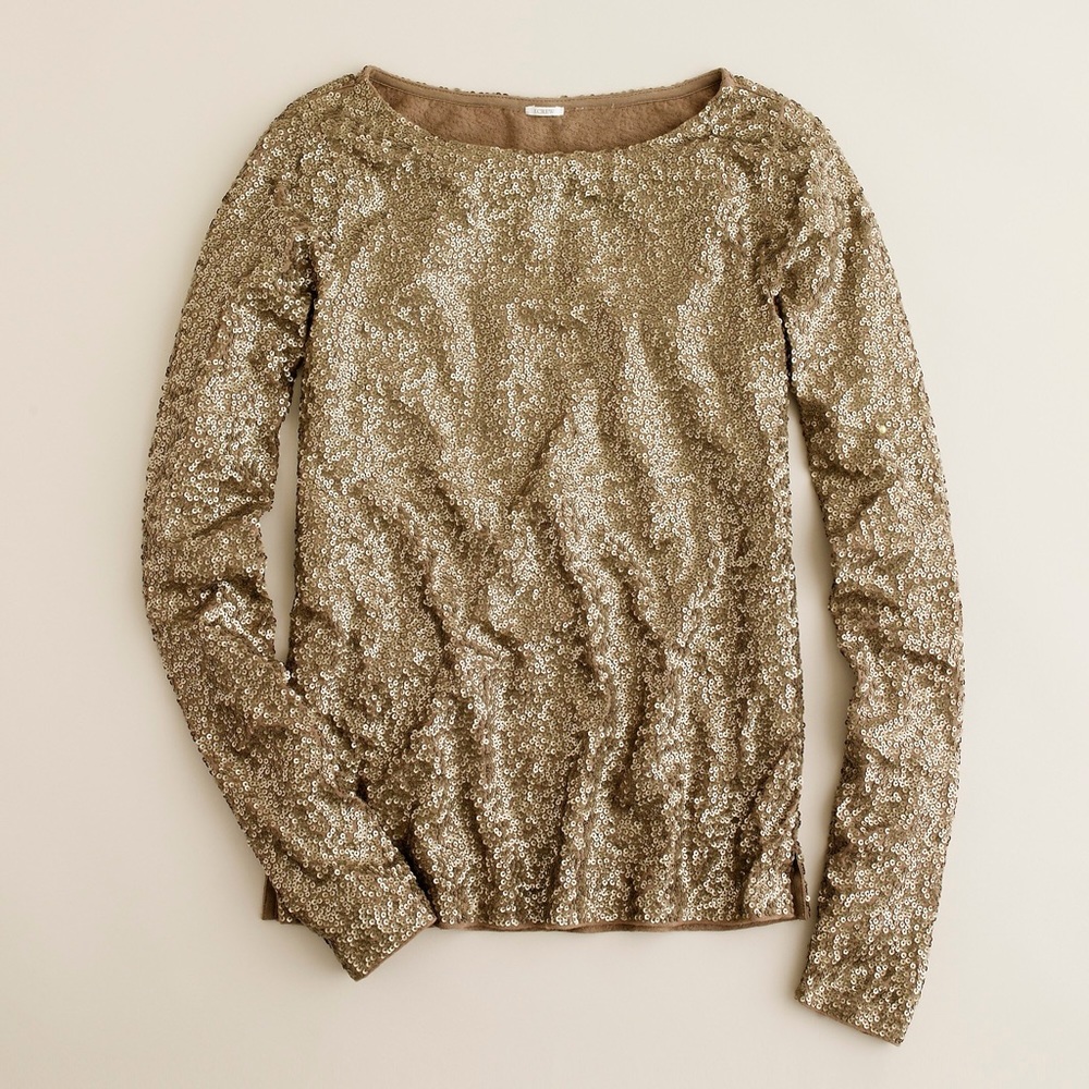 J Crew Gold Sequin Long Sleeve Top